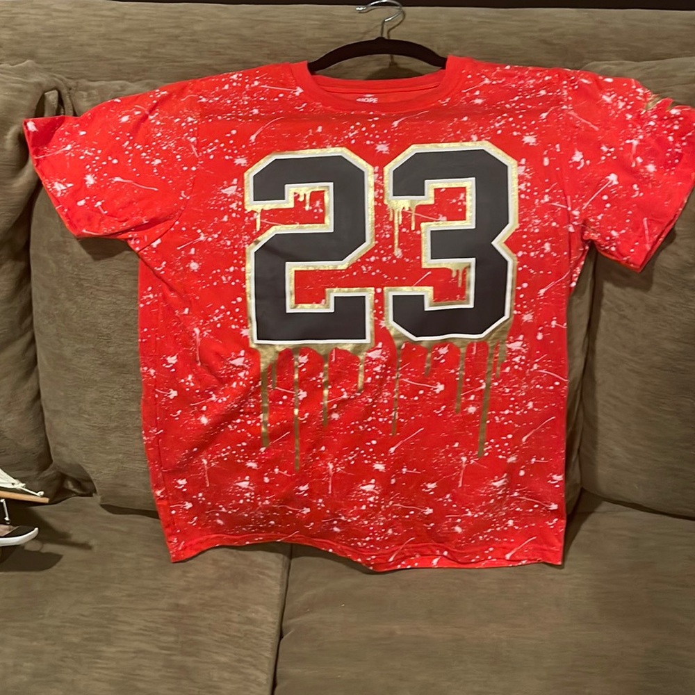 Boys Tshirt 23 red with gold outlining the black numbers